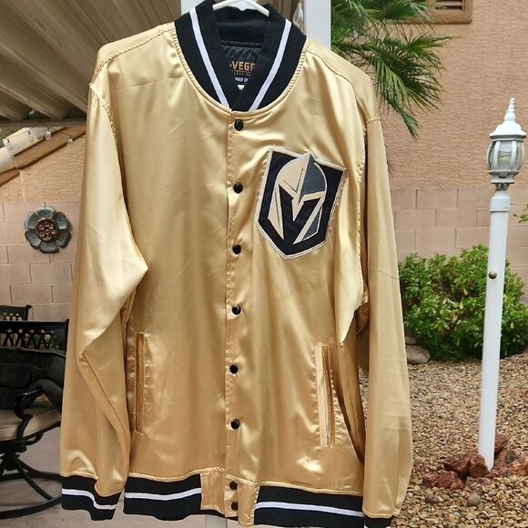 Gold NHL Vegas Golden Knights Bomber Jacket with Satin Finish Mens XL - Picture 2 of 6